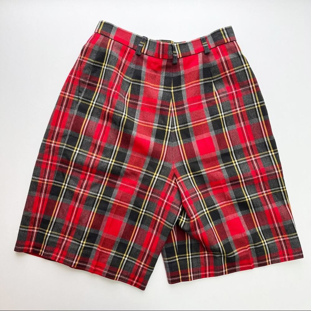 Vintage Red Plaid Tartan High Waist Wool Shorts - Picture 3 of 4